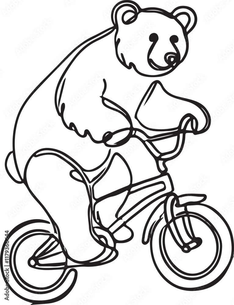 Obraz premium Vector Art of a Big Bear Cycling. A Unique Line Drawing Illustration