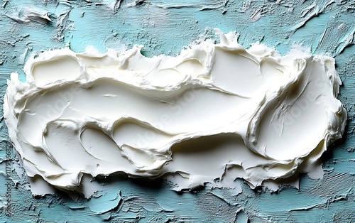 White cream smear on textured blue background. photo