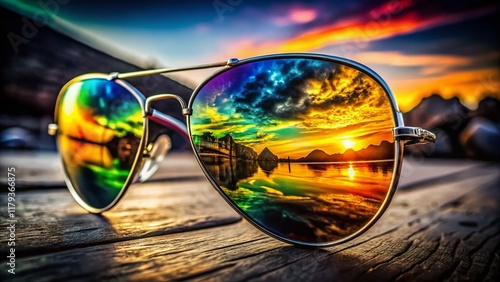 Wallpaper Mural Classic Aviator Sunglasses with Multicolor Reflective Lenses - Stock Photo Torontodigital.ca