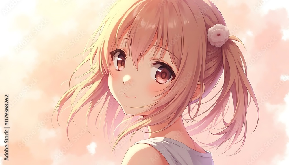 Adorable Anime Girl with Light Brown Hair and Happy Expression Adorable Anime Girl with Light Brown Hair and Happy Expression