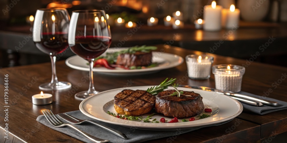Romantic Dinner with Grilled Filet Mignon and Red Wine Romantic Dinner with Grilled Filet Mignon and Red Wine