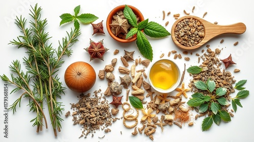 Wallpaper Mural Natural Beauty & Wellness Flat Lay - Herbs & Ingredients Torontodigital.ca