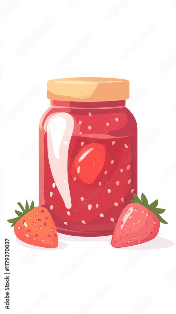 Adorable illustration of a jar of strawberry jam for nursery decor Adorable illustration of a jar of strawberry jam for nursery decor