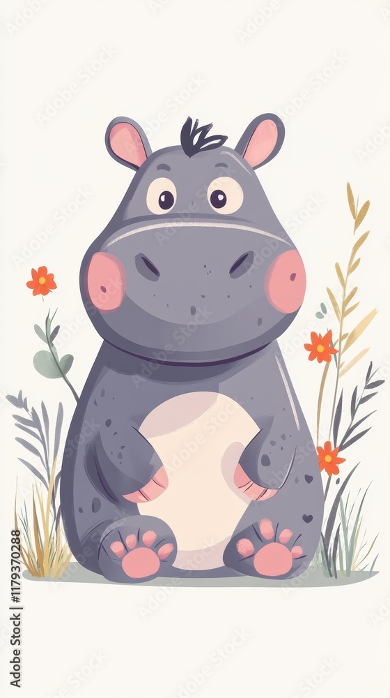 Cute Hippopotamus Kawaii Illustration for Nursery Decor Cute Hippopotamus Kawaii Illustration for Nursery Decor