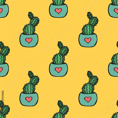 Seamless pattern with cactus doodle for decorative print, wrapping paper, greeting cards and fabric