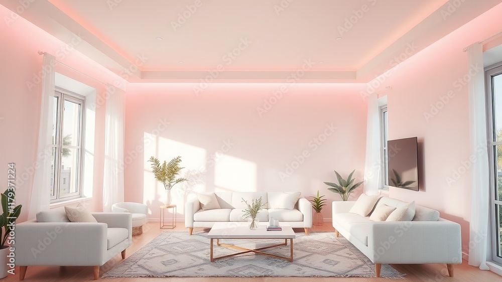 Fototapeta premium Pastel Pink Living Room - Dreamy, Bright Interior