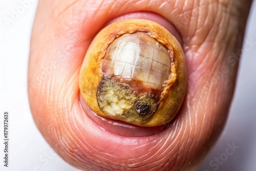 Close-up Detailed Image of Artificial Fingernail Fungus Infection photo