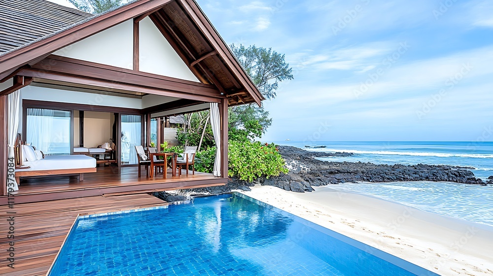 Fototapeta premium Luxury Beachfront Villa with Private Pool