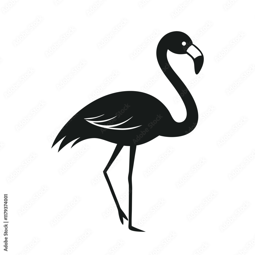 Fototapeta premium Elegant black flamingo silhouette on white.