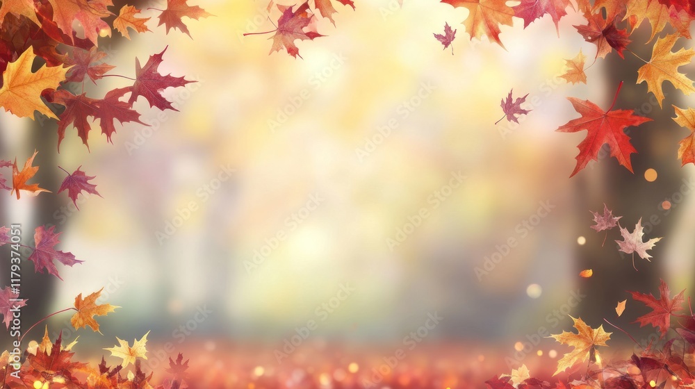 A serene autumn scene framed by colorful leaves, creating a warm, inviting atmosphere. A serene autumn scene framed by colorful leaves, creating a warm, inviting atmosphere.
