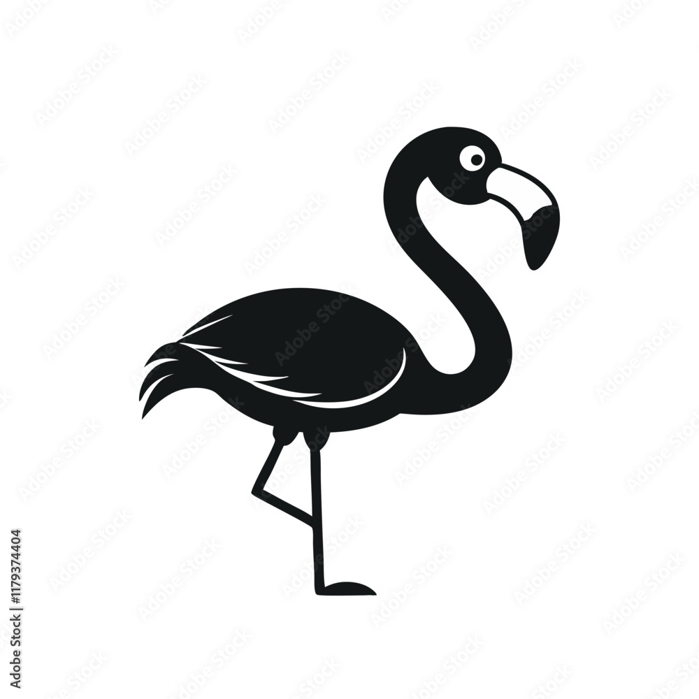 Fototapeta premium Elegant black flamingo silhouette on white.