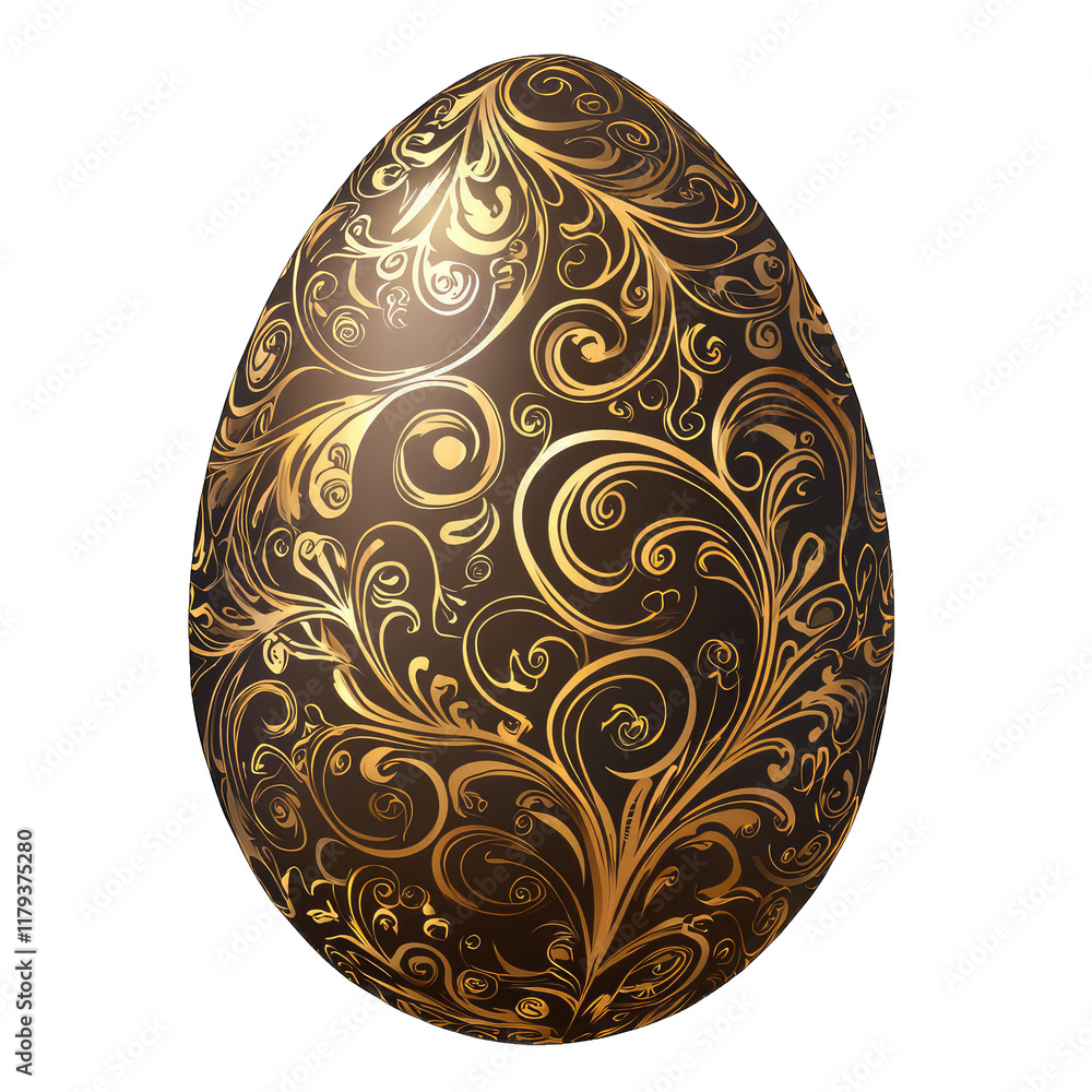 Dark chocolate egg with decorative golden swirls design Dark chocolate egg with decorative golden swirls design