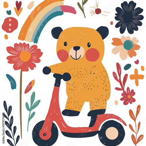 Playful Bear on a Scooter