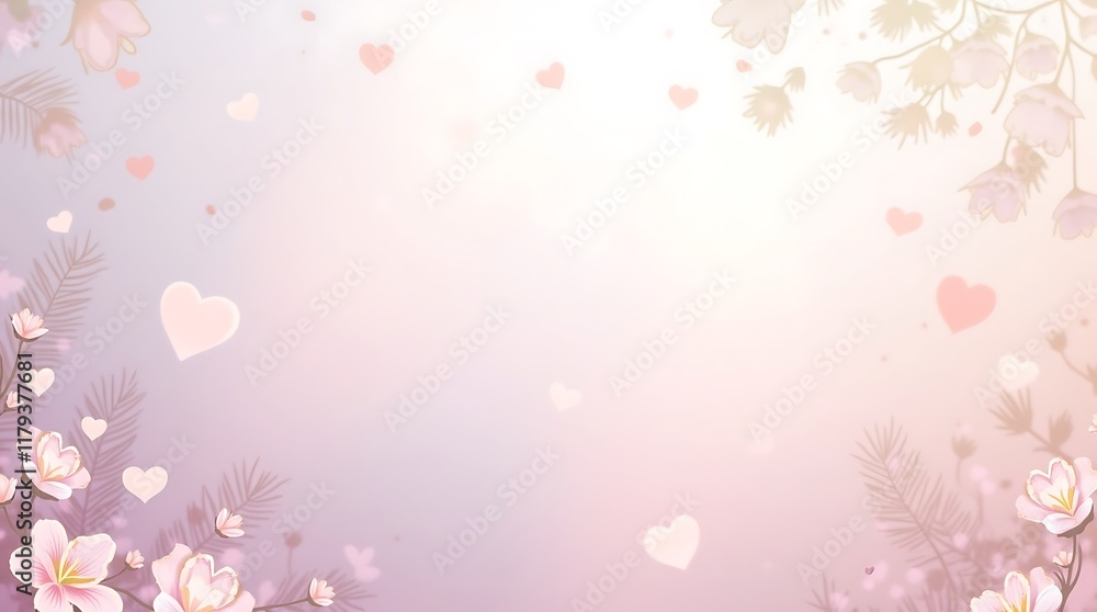 Fototapeta premium Floral Valentine's Day Background: Pink Blossoms and Hearts