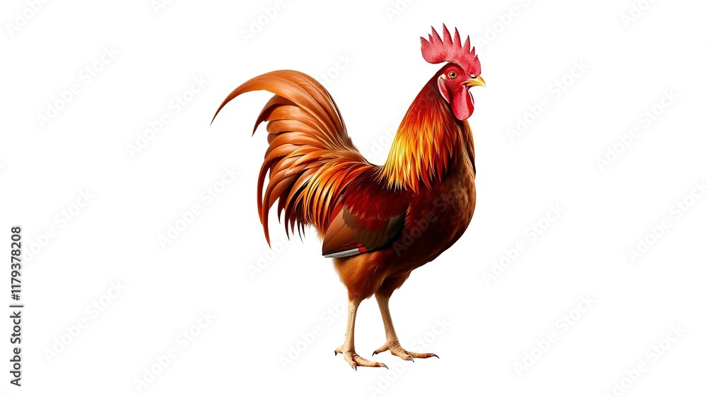 Fototapeta premium Red Rooster Majestic Tail Black Background