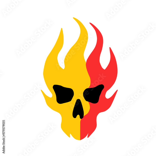 Fire skull logo, burning skeleton icon