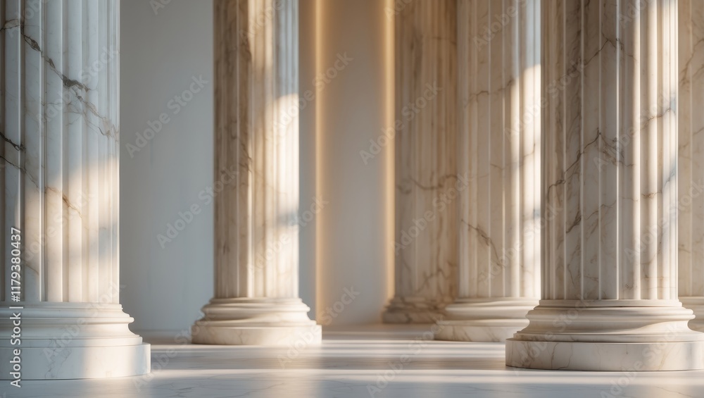 Elegant Interior of Marble Columns with Soft Light and Shadows. Elegant Interior of Marble Columns with Soft Light and Shadows.