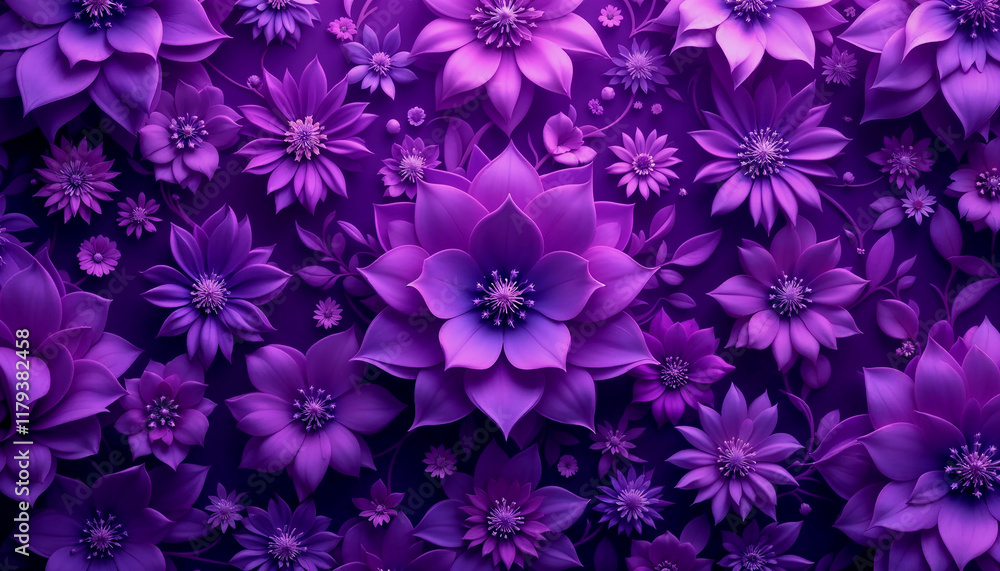 Beautiful 3D purple ornamental floral pattern that blends seamlessly Beautiful 3D purple ornamental floral pattern that blends seamlessly