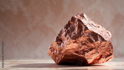Pink gold or copper ore lump from mine texture background.