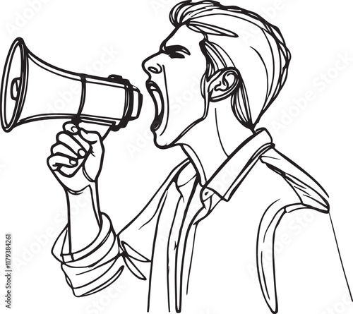 Creative Marketing Promotion with Loud Person Screaming in Line Drawing photo