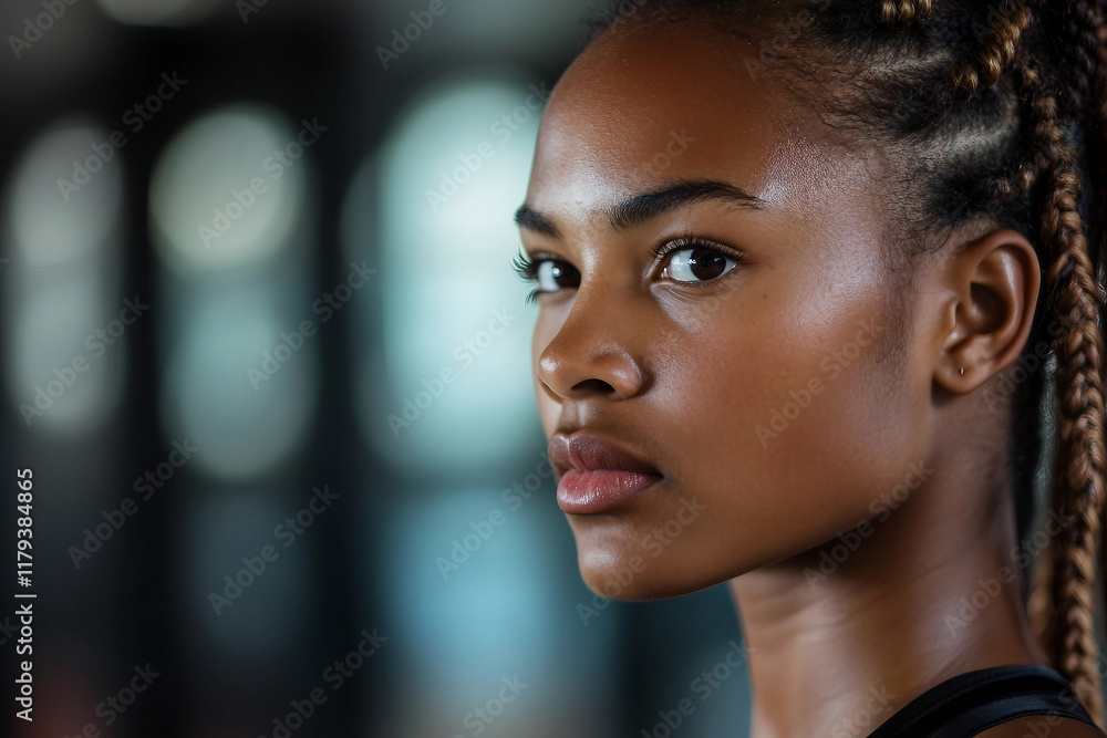Muscular bodybuilder woman training at gym generative AI image Muscular bodybuilder woman training at gym generative AI image