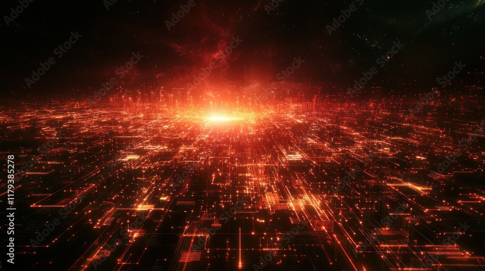 Fototapeta premium Cyberpunk Cityscape: A Glowing Metropolis of the Future