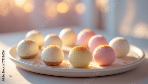 Warm Dessert Balls on Platter with Ambient Light photo