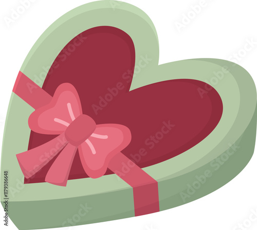 Heart shaped gift box with ribbon and bow. Cute illustration of present for Valentine's Day