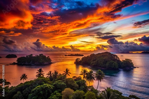 Coiba National Park Panama Silhouette - Stunning Sunset Over Pacific Ocean photo