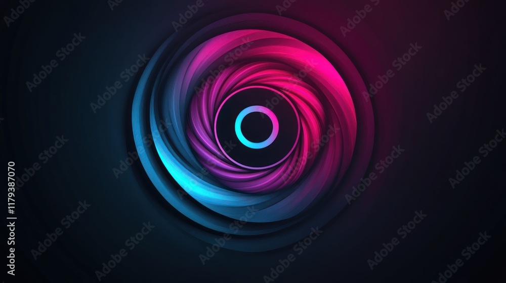 Abstract swirling neon pink and blue circle vortex on dark background. Abstract swirling neon pink and blue circle vortex on dark background.