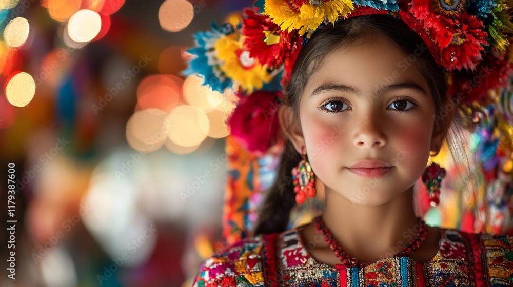 Girl in festive attire, portrait, bokeh background, cultural celebration Girl in festive attire, portrait, bokeh background, cultural celebration