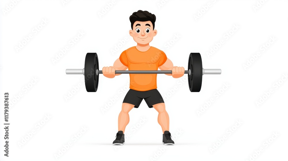 Cheerful young man lifting weights in gym attire with a barbell, exercising for fitness and strength training Cheerful young man lifting weights in gym attire with a barbell, exercising for fitness and strength training