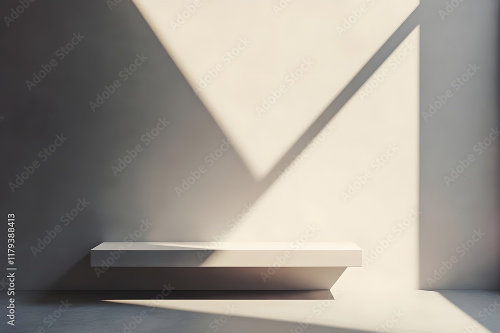 A minimalist interior scene with a bench and dramatic shadows on a wall. A minimalist interior scene with a bench and dramatic shadows on a wall.