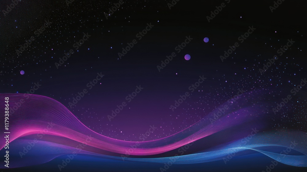 Abstract cosmic wave background with purple and blue glowing light.