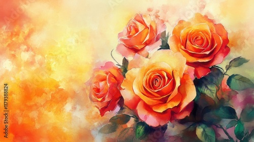 Watercolor colorful painting roses flowers abstract background.