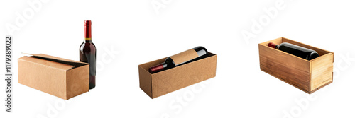 types wine packaging isolated on background, transportation gift storage protection