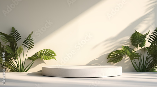 podium for product display with leaf