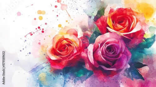 Watercolor colorful painting roses flowers abstract background.