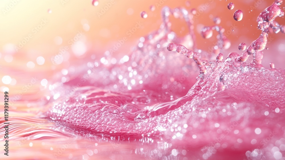 Pink liquid splash with bubbles and droplets. Pink liquid splash with bubbles and droplets.