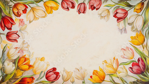 Kartka na międzynarodowy dzień kobiet. Kolorowy bukiet tulipanów  © Paweł Ziółkowski