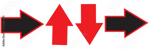 Right Left Back Straight Bold arrow sign collection, set of Red black and White arrows icons, isolated on white background.
