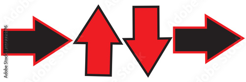 Right Left Back Straight Bold arrow sign collection, set of Red black and White arrows icons, isolated on white background.