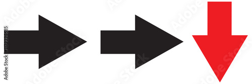 Right Left Back Straight Bold arrow sign collection, set of Red black and White arrows icons, isolated on white background.