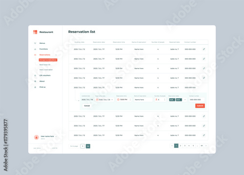 Restaurant booking UI design template