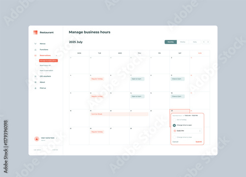 Restaurant booking UI design template