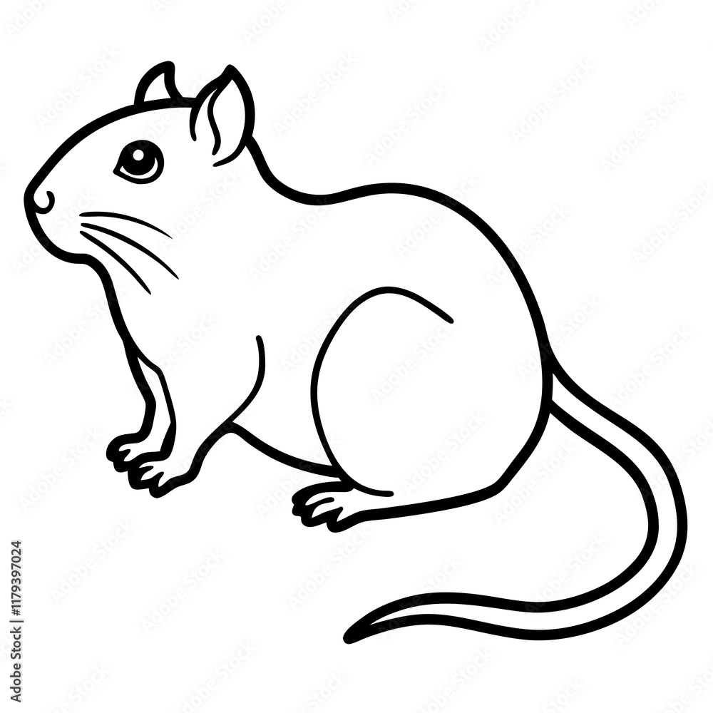 Obraz premium Cute Line Art Gerbil Silhouette Black Vector Illustration