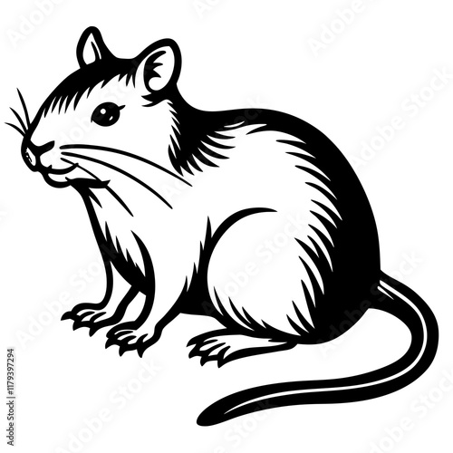 Cute  Line Art Gerbil Silhouette Black Vector Illustration