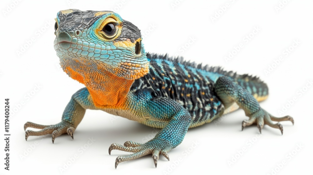 Colorful Lizard Sitting on White Background with Detailed Texture Colorful Lizard Sitting on White Background with Detailed Texture