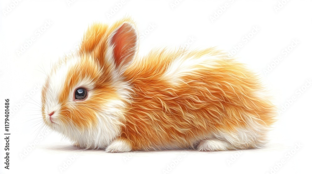 Cute Orange and White Bunny with Fluffy Fur on White Background Cute Orange and White Bunny with Fluffy Fur on White Background