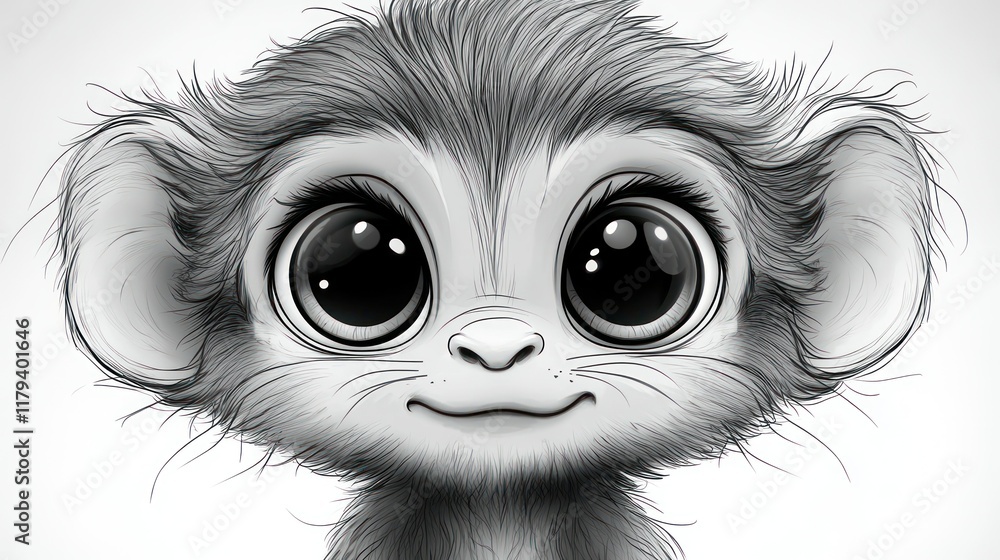 Obraz premium Adorable cartoon monkey with big eyes. (1)